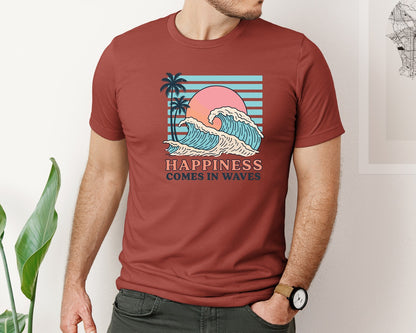 brand:Bella Canvas|color:Rust|Happiness Comes In Waves 40 Graphic T-Shirt