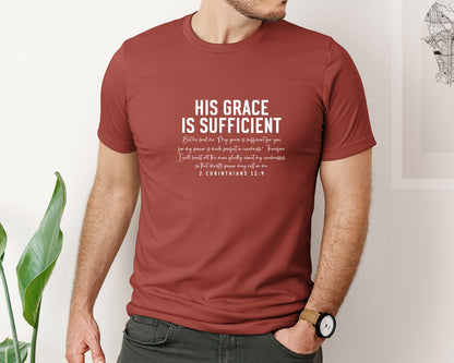 brand:Bella Canvas|color:Rust|His Grace Is Sufficient 2 Corinthian Graphic T-Shirt