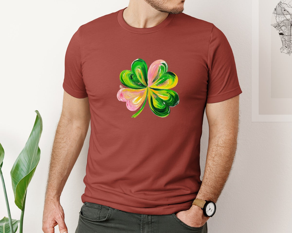 brand:Bella Canvas|color:Rust|Brushstroke Shamrock Graphic T-Shirt