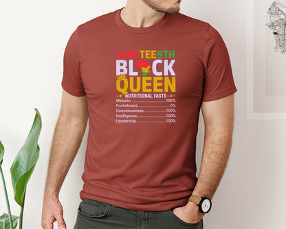 brand:Bella Canvas|color:Rust|Juneteenth Black Queen Nutritional Facts Graphic T-Shirt