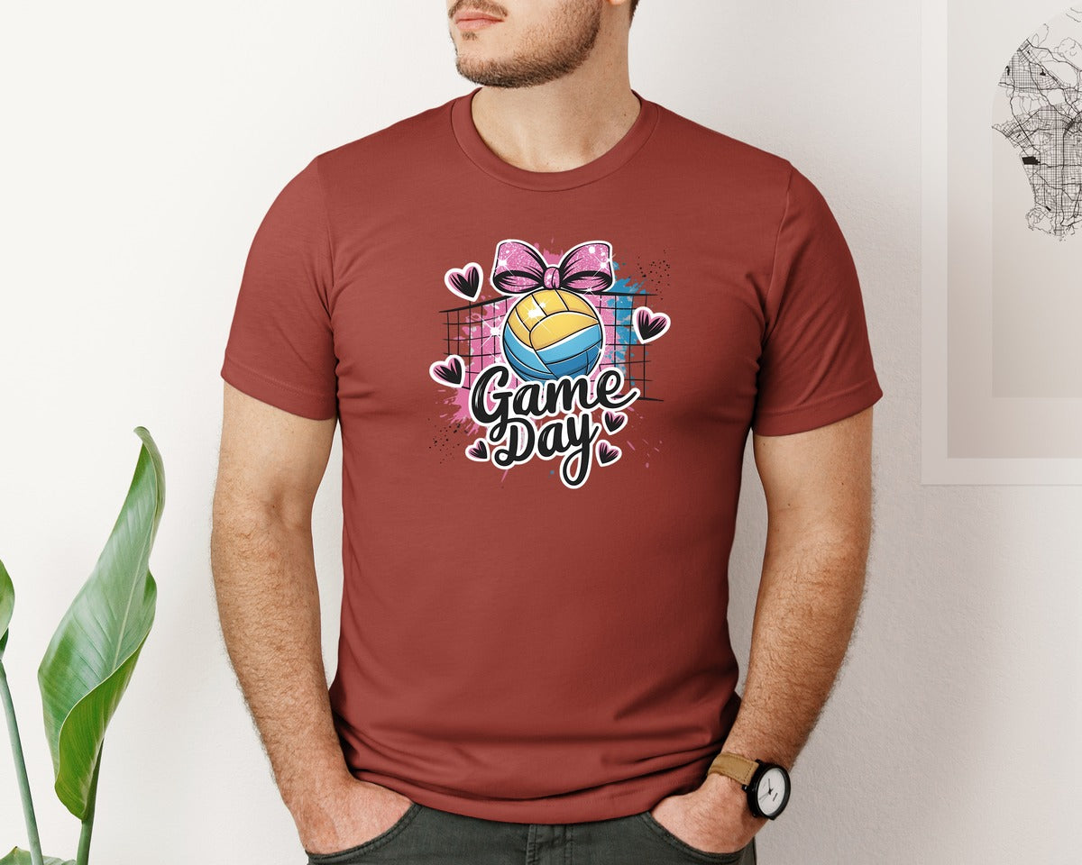 brand:Bella Canvas|color:Rust|Game Day Volleyball Cute Girly Spo Graphic T-Shirt