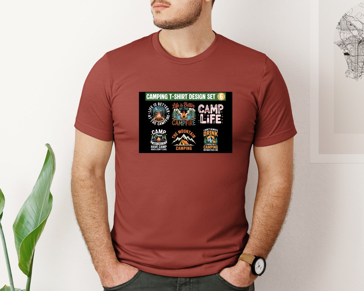 brand:Bella Canvas|color:Rust|Retro Camping Life Set Graphic T-Shirt