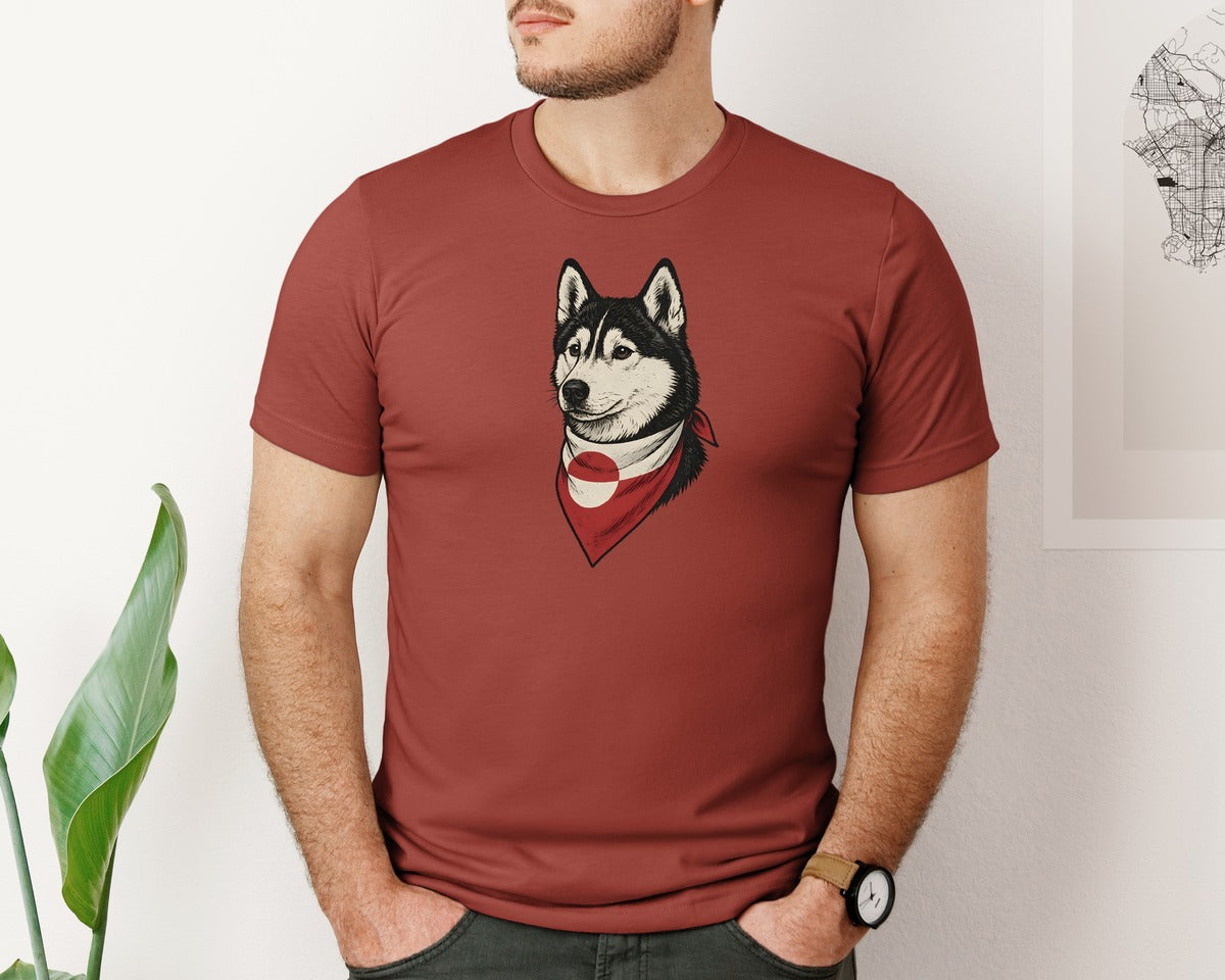 brand:Bella Canvas|color:Rust|Greenland Husky Dog With Flag Bandana Graphic T-Shirt
