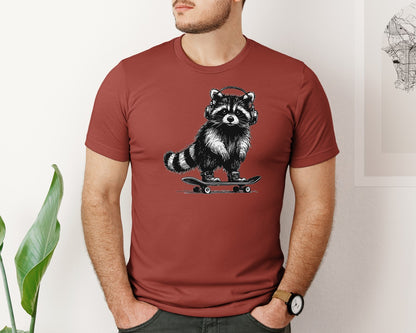 brand:Bella Canvas|color:Rust|Raccoon Playing Skateboard Shirt Graphic T-Shirt