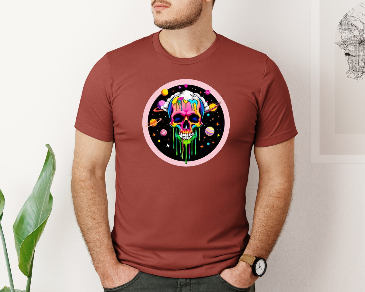 brand:Bella Canvas|color:Rust|Cosmic Skull T Shirt Design Graphic T-Shirt