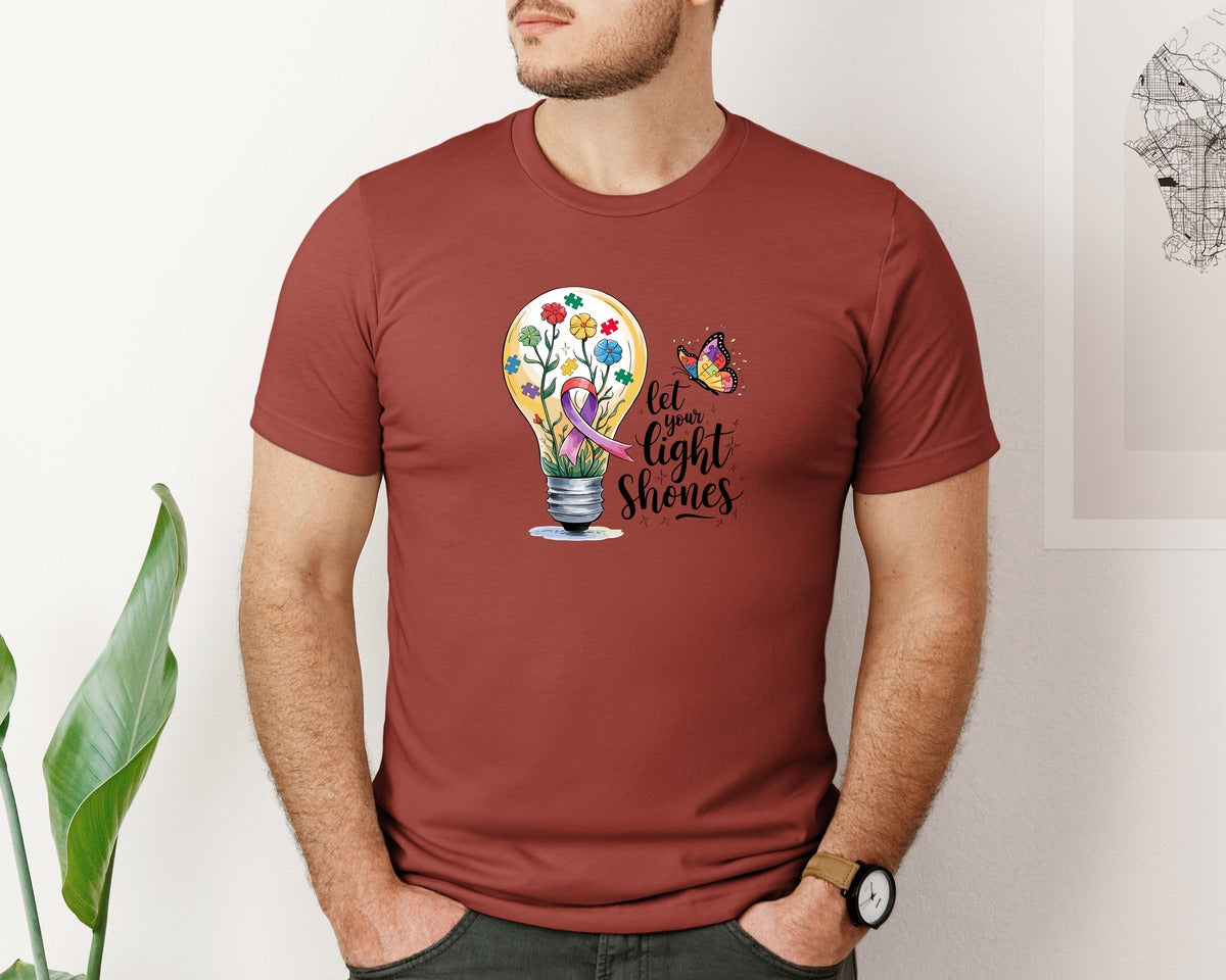 brand:Bella Canvas|color:Rust|Autism Awareness Let Your Light Shine Graphic T-Shirt