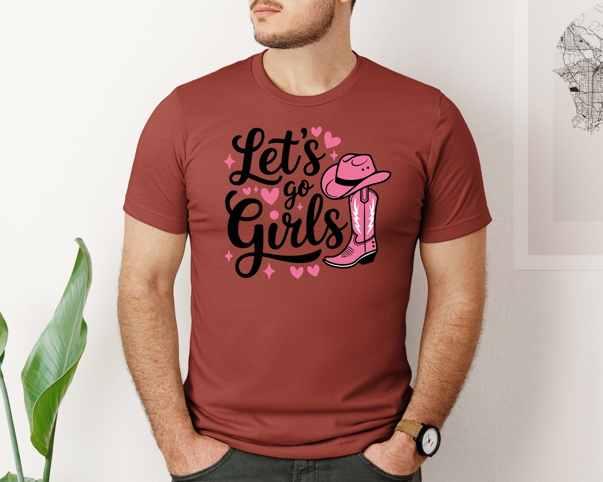 brand:Bella Canvas|color:Rust|Lets Go Girls Western Cowgirl Graphic T-Shirt