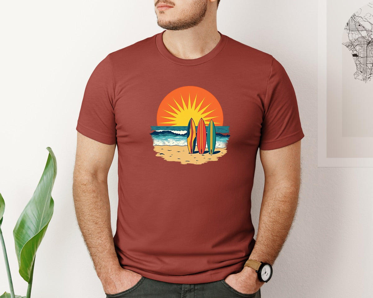 brand:Bella Canvas|color:Rust|Retro Astronaut Surfing Vintage Art 3 Graphic T-Shirt