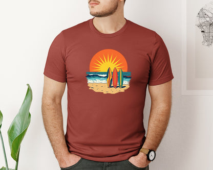 brand:Bella Canvas|color:Rust|Retro Astronaut Surfing Vintage Art 3 Graphic T-Shirt