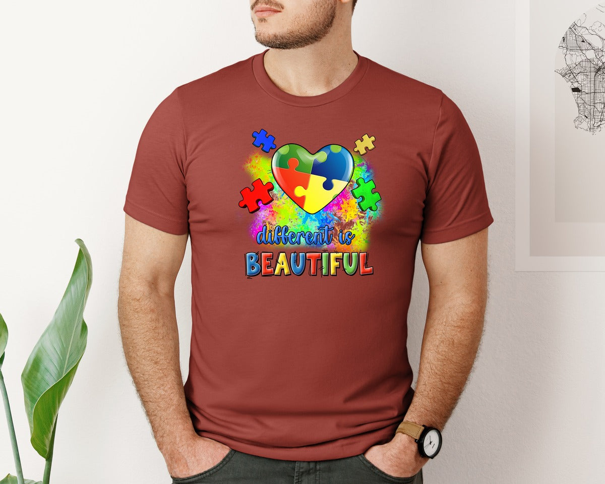 brand:Bella Canvas|color:Rust|Autism Awareness Puzzle Quotes Graphic T-Shirt