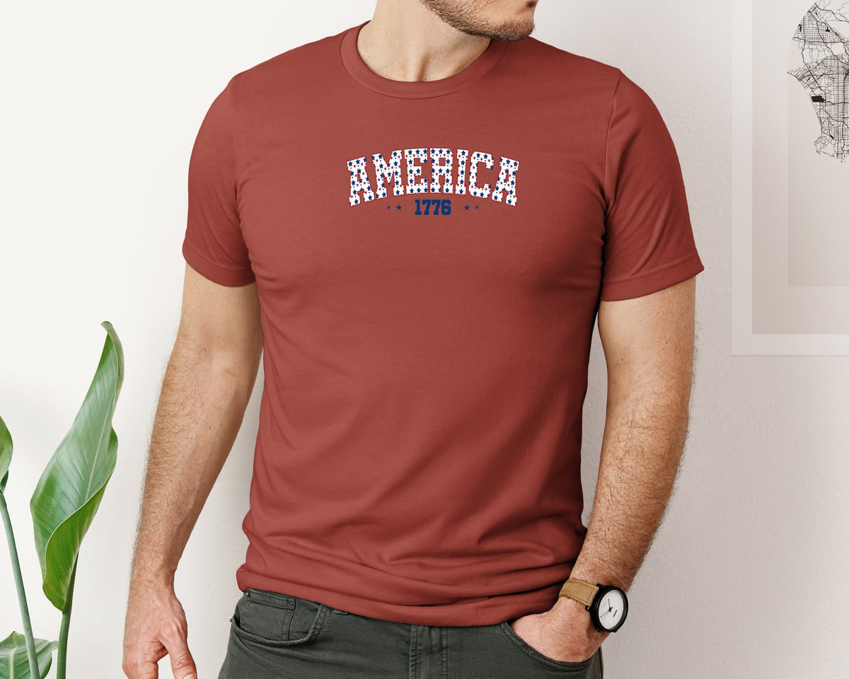 brand:Bella Canvas|color:Rust|America 1776 4Th Of July Patriotic 3 Graphic T-Shirt