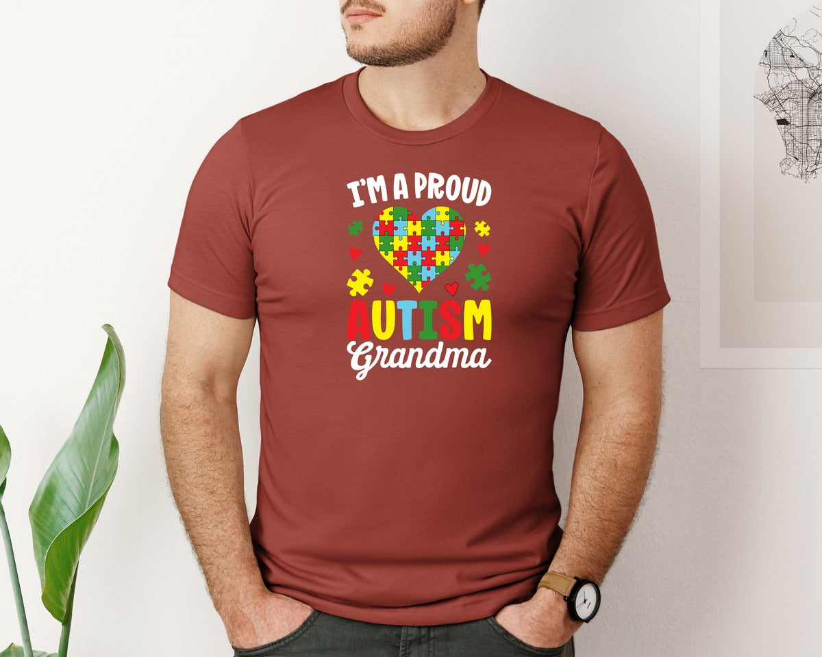 brand:Bella Canvas|color:Rust|Im A Proud Autism Grandma T Shirt Graphic T-Shirt