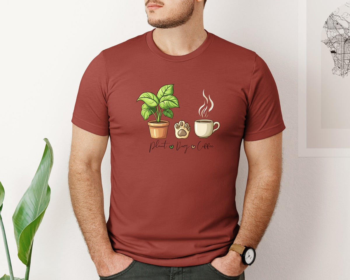 brand:Bella Canvas|color:Rust|Plant Dog Coffee Gardening T Shirt Graphic T-Shirt