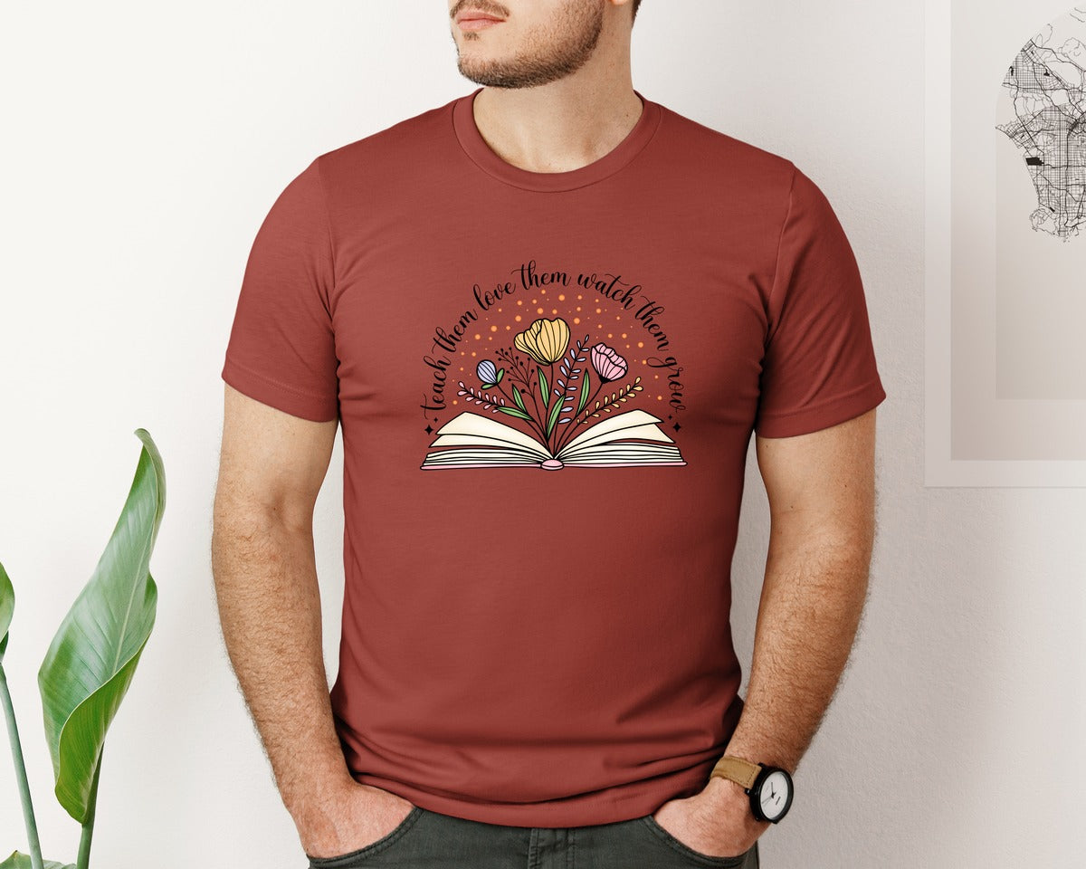 brand:Bella Canvas|color:Rust|Floral Teacher Wildflowers Graphic T-Shirt