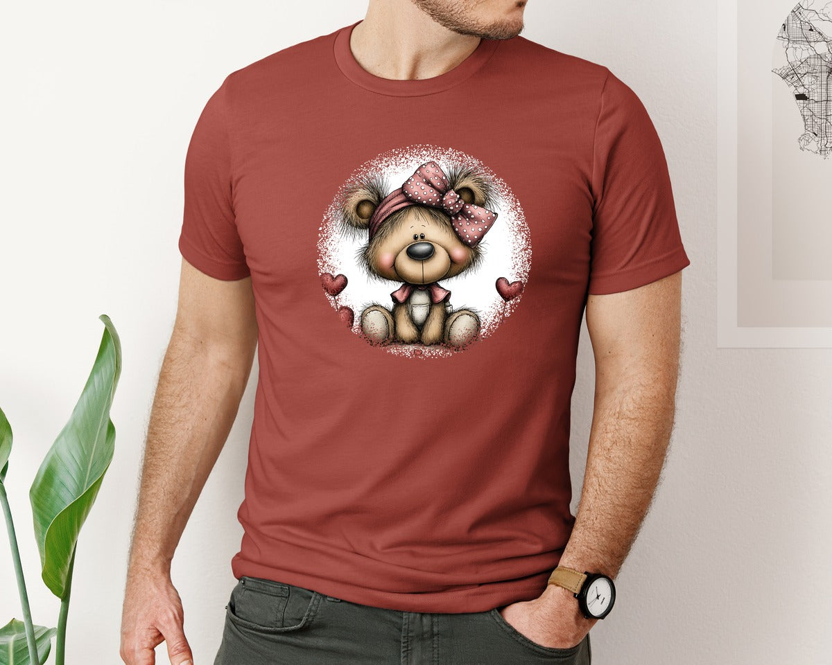 brand:Bella Canvas|color:Rust|Teddy Bear Whimsical Valentine Round 3 Graphic T-Shirt