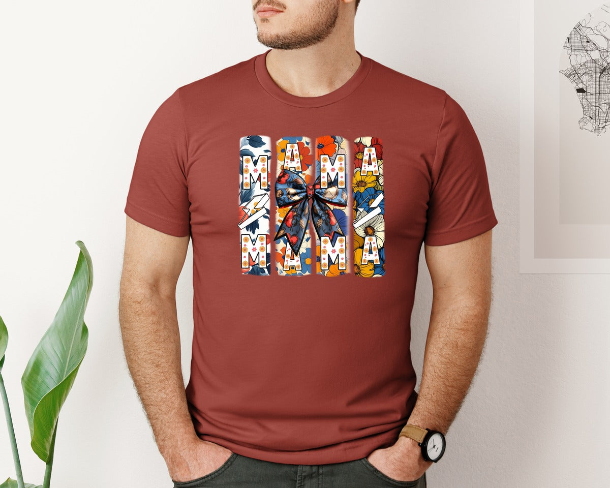 brand:Bella Canvas|color:Rust|Floral Mama Coquette Bow Mothers Day 3 Graphic T-Shirt