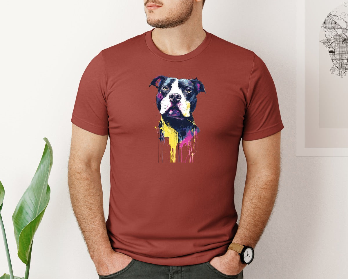 brand:Bella Canvas|color:Rust|Pitbull Dog Colorful Art Painting Graphic T-Shirt