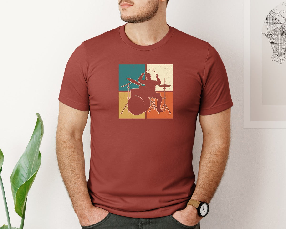brand:Bella Canvas|color:Rust|Drum Drummer Vibe Retro Drum Shirt Graphic T-Shirt