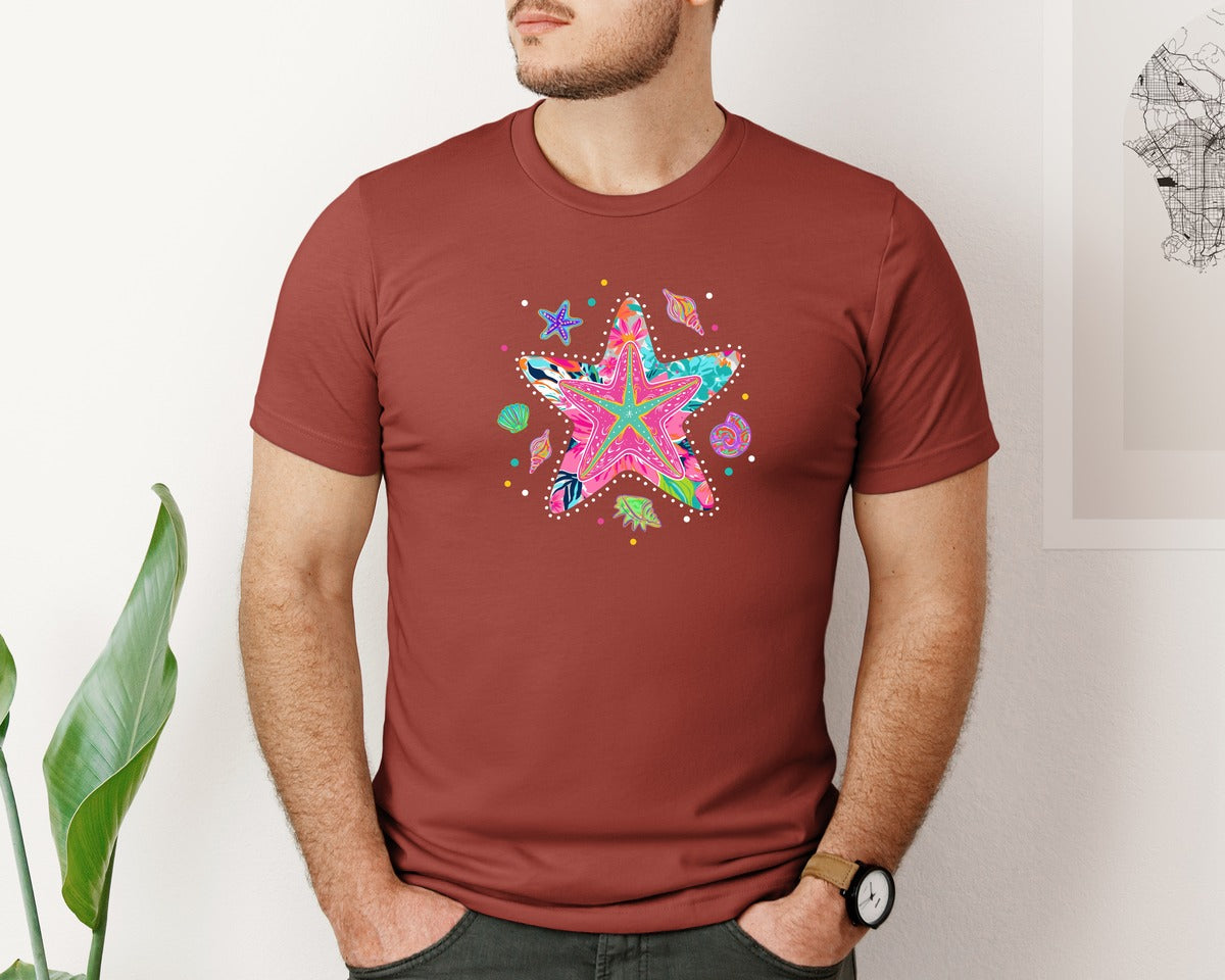 brand:Bella Canvas|color:Rust|Preppy Summer Starfish Beach 2 Graphic T-Shirt