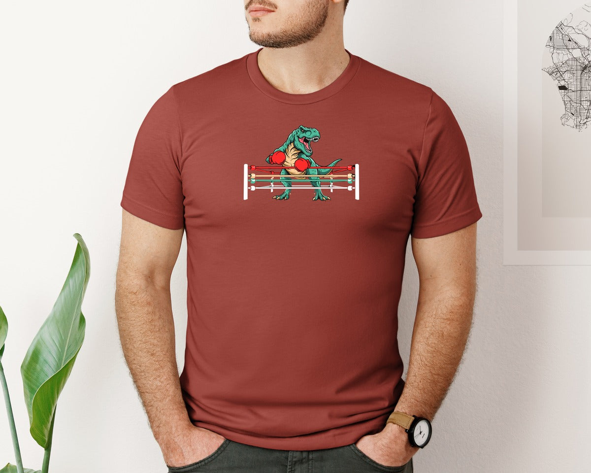 brand:Bella Canvas|color:Rust|T Rex Boxing Dinosaur T Shirt Graphic T-Shirt