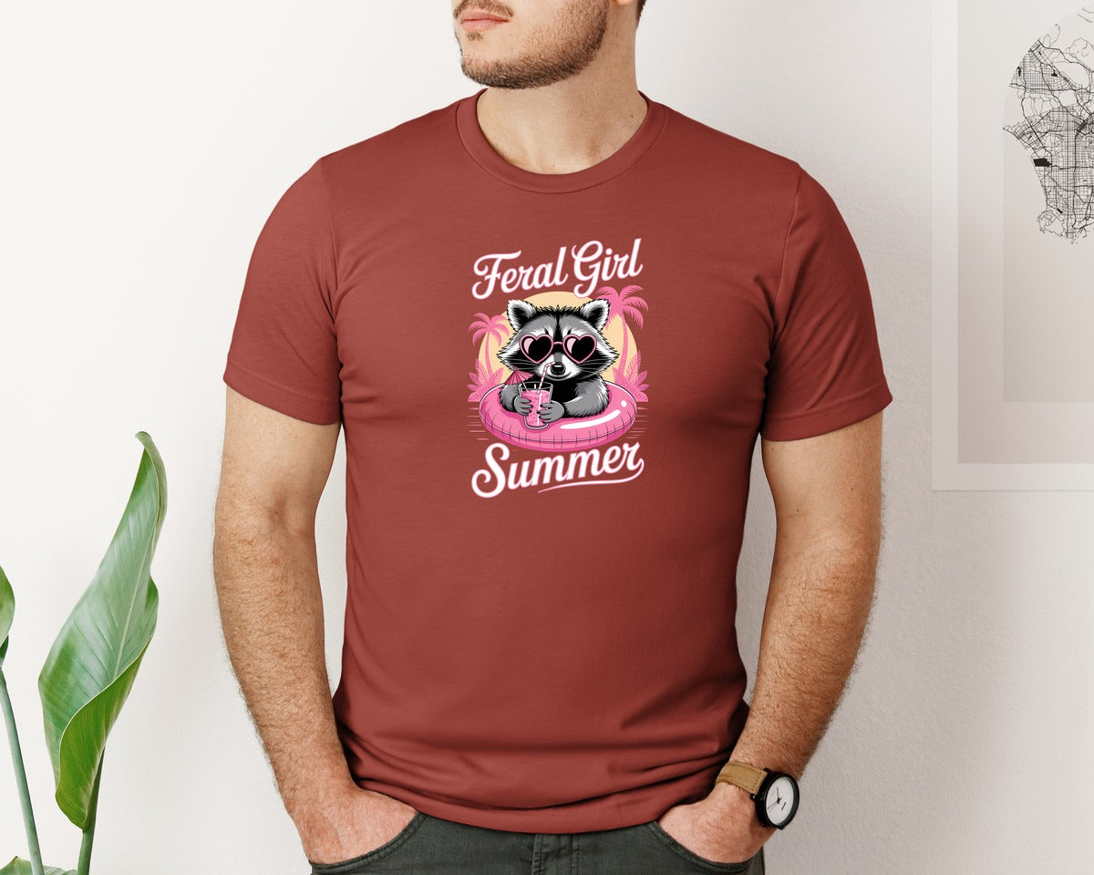 brand:Bella Canvas|color:Rust|Feral Girl Summer Raccoon Beach 2 Graphic T-Shirt