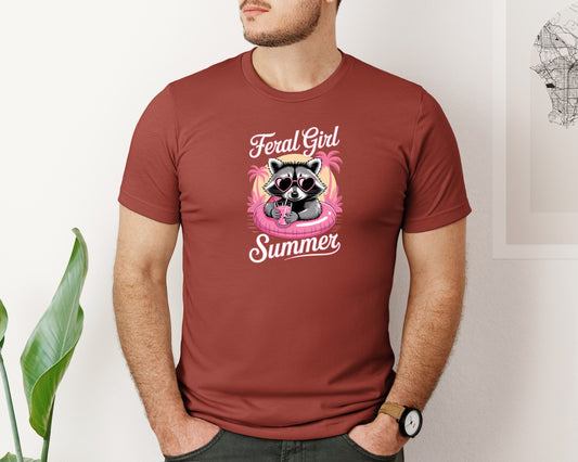 Feral Girl Summer Raccoon Beach 2 Graphic T-Shirt