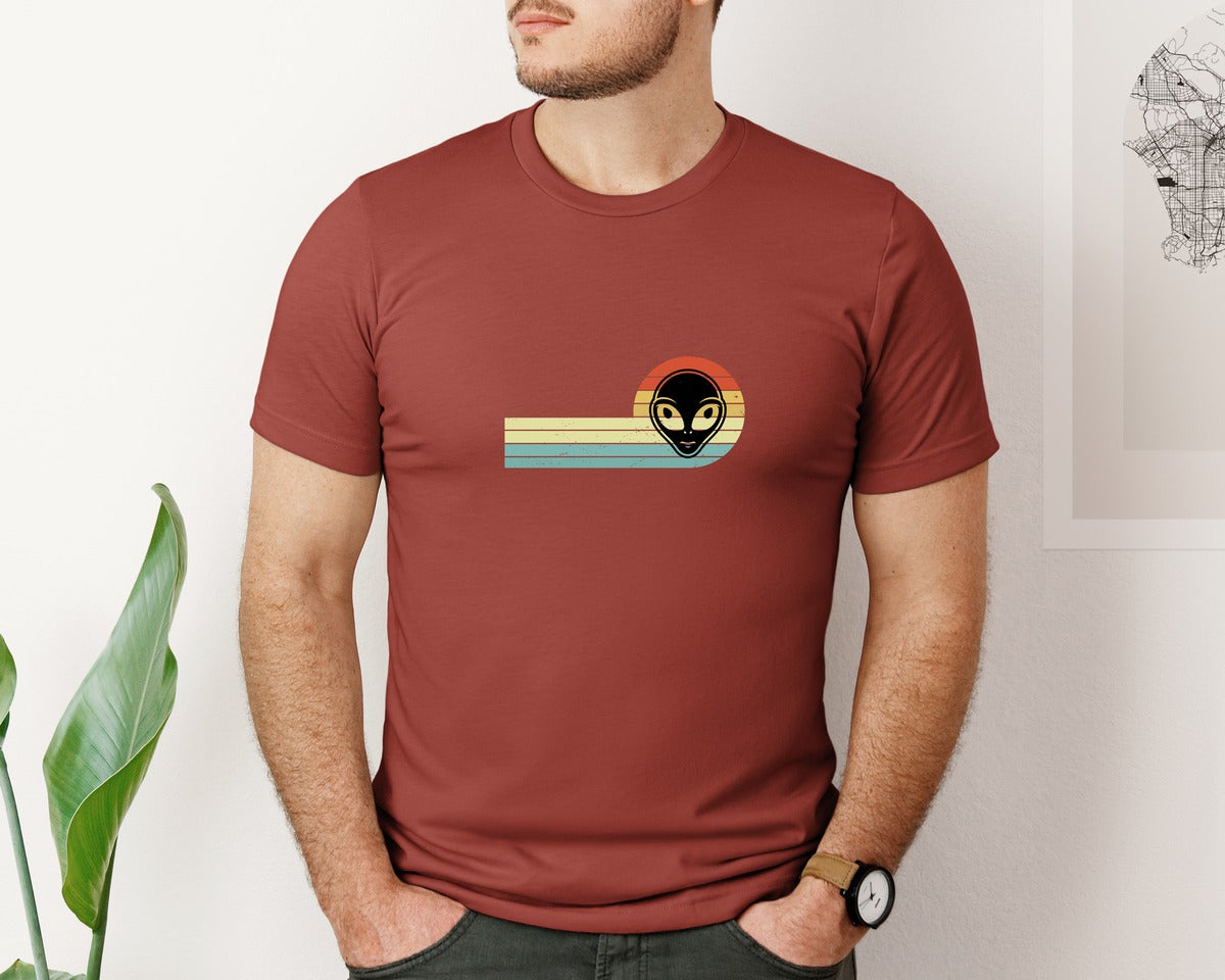 brand:Bella Canvas|color:Rust|Retro Vintage Alien Face T Shirt Design Graphic T-Shirt