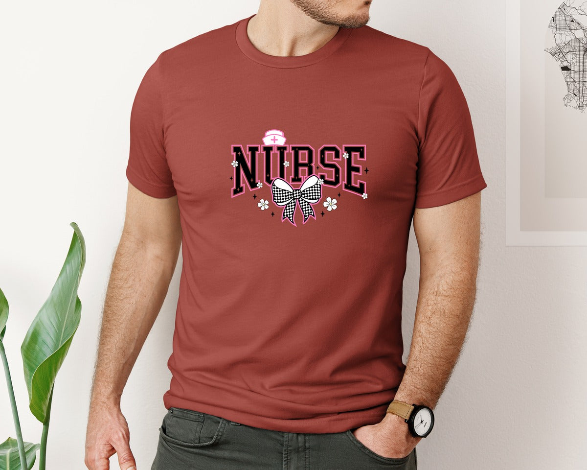 brand:Bella Canvas|color:Rust|Nurse Bow Retro Nurse Nurse Graphic T-Shirt
