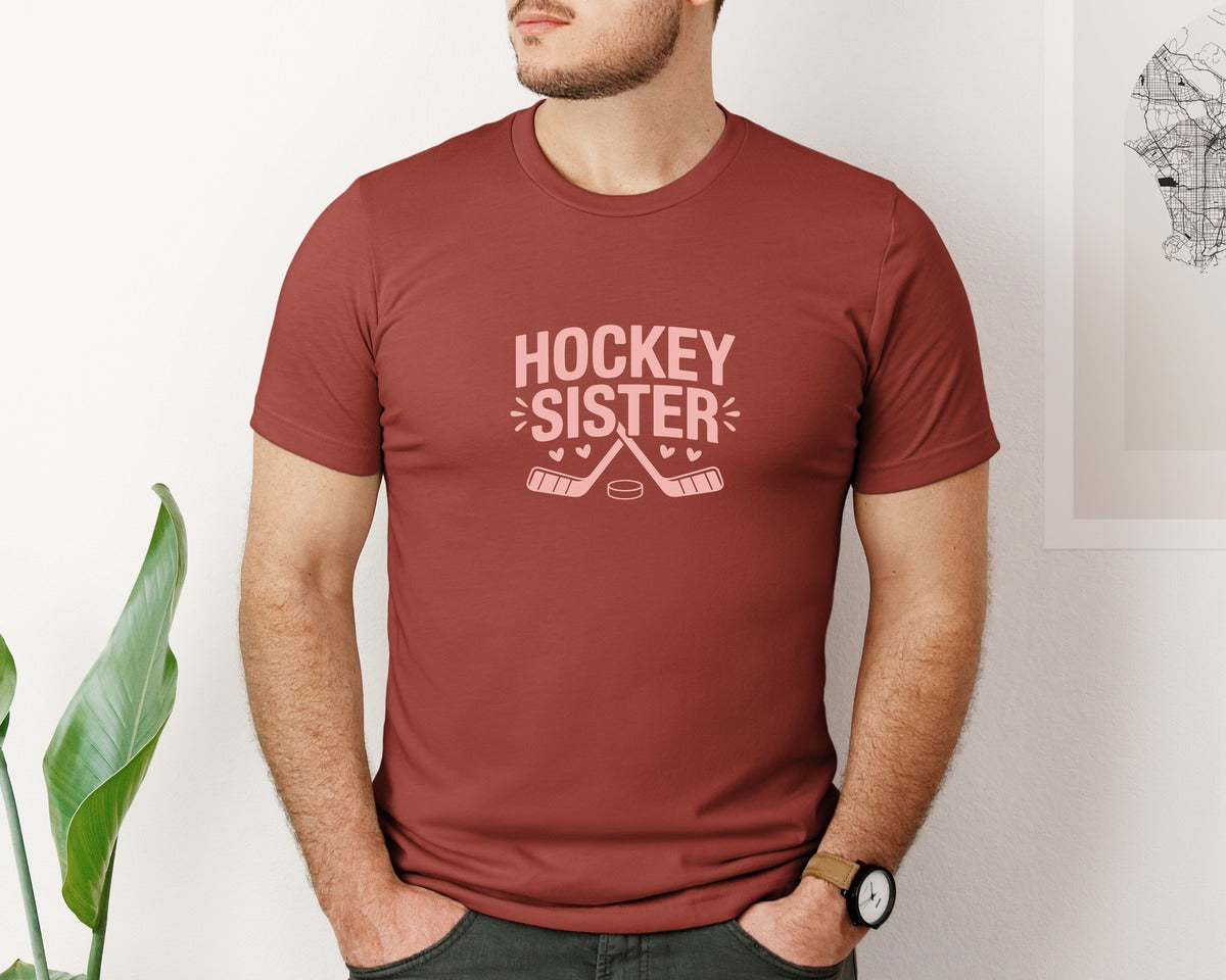 brand:Bella Canvas|color:Rust|Hockey Sister T Shirt Design 3 Graphic T-Shirt
