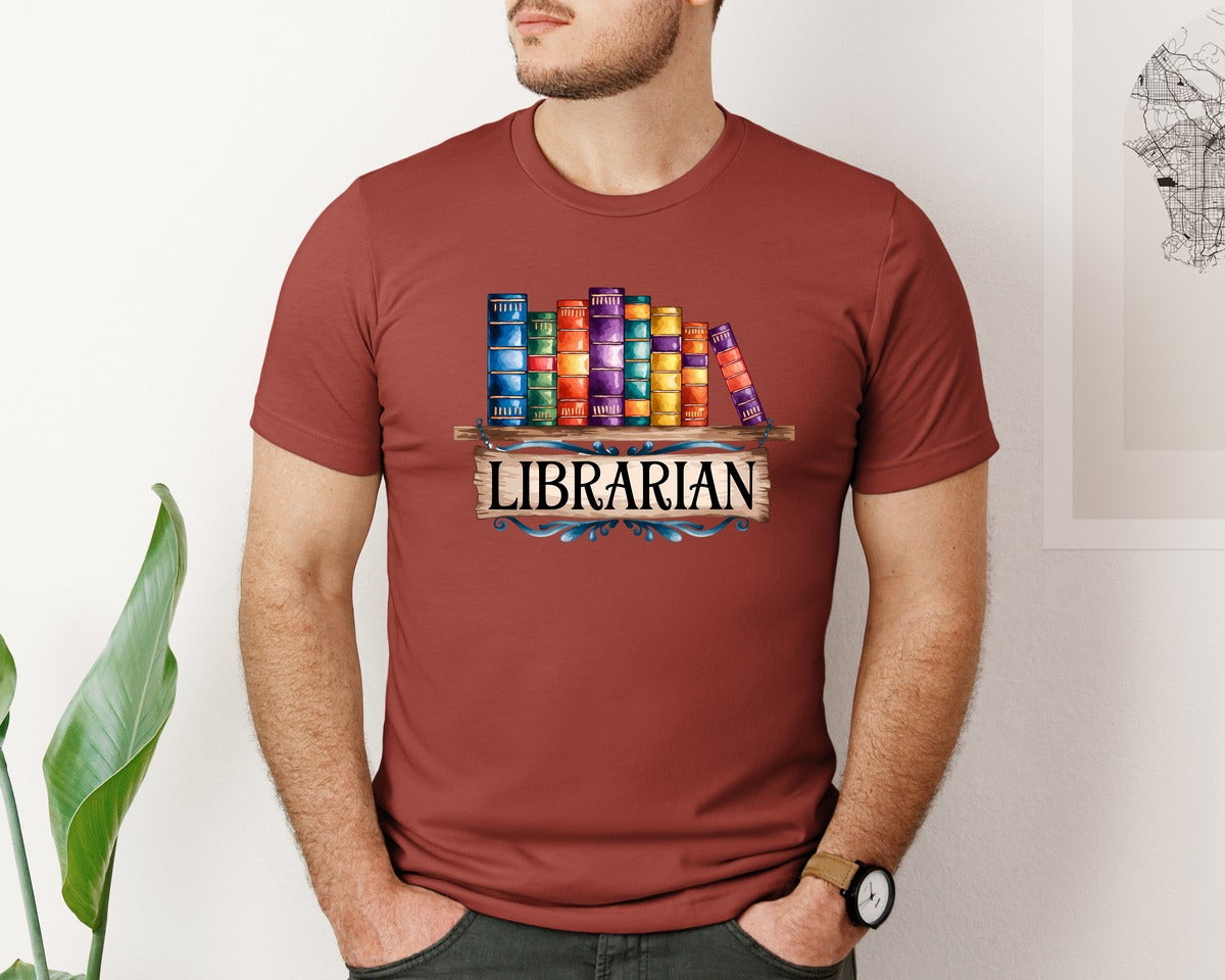 brand:Bella Canvas|color:Rust|Librarian Vintage Bookshelf 2 Graphic T-Shirt