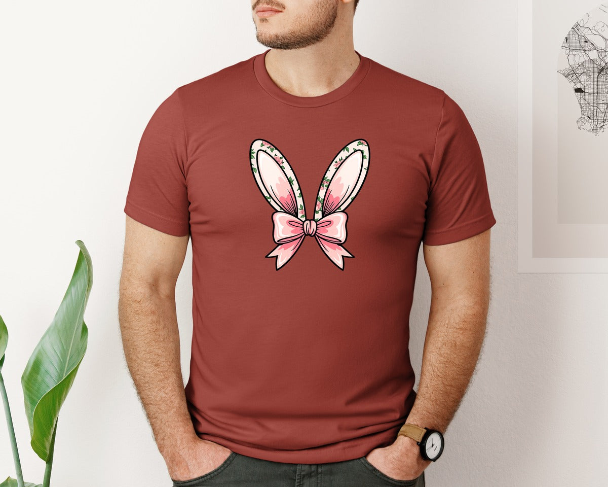 brand:Bella Canvas|color:Rust|Floral Pink Toile Chinoiserie Bunny 3 Graphic T-Shirt