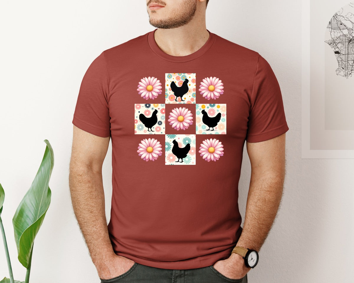 brand:Bella Canvas|color:Rust|Retro Boho Chicken Flowers Graphic T-Shirt
