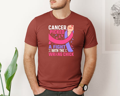 brand:Bella Canvas|color:Rust|Cancer Picked A Fight Awareness T Shirt Graphic T-Shirt