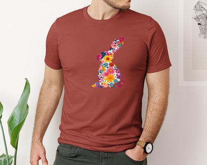 brand:Bella Canvas|color:Rust|Floral Bunny Easter Rabbit Graphic T-Shirt