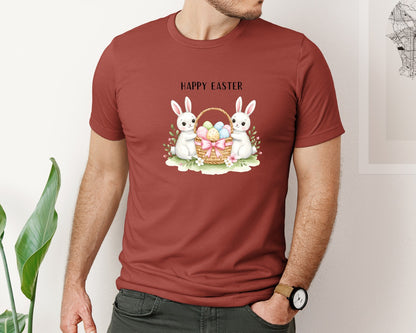 brand:Bella Canvas|color:Rust|Happy Easter Bunnies With Basket Cu Graphic T-Shirt