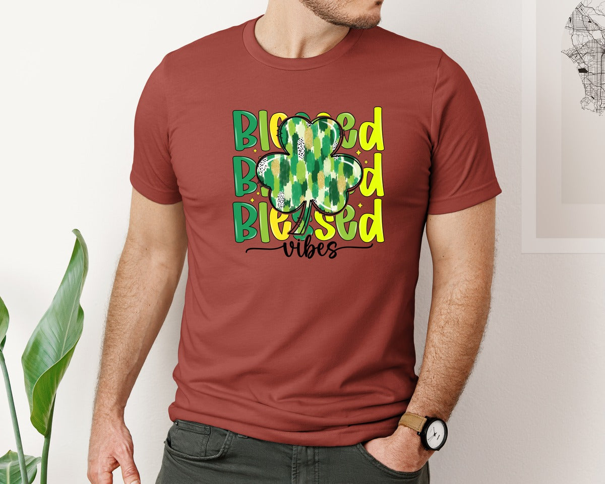 brand:Bella Canvas|color:Rust|Blessed Shamrock Vibes Graphic T-Shirt