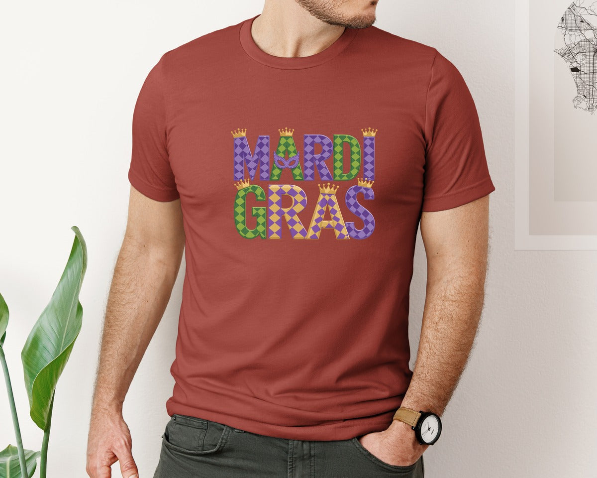 brand:Bella Canvas|color:Rust|Mardi Gras Festive Des Graphic T-Shirt