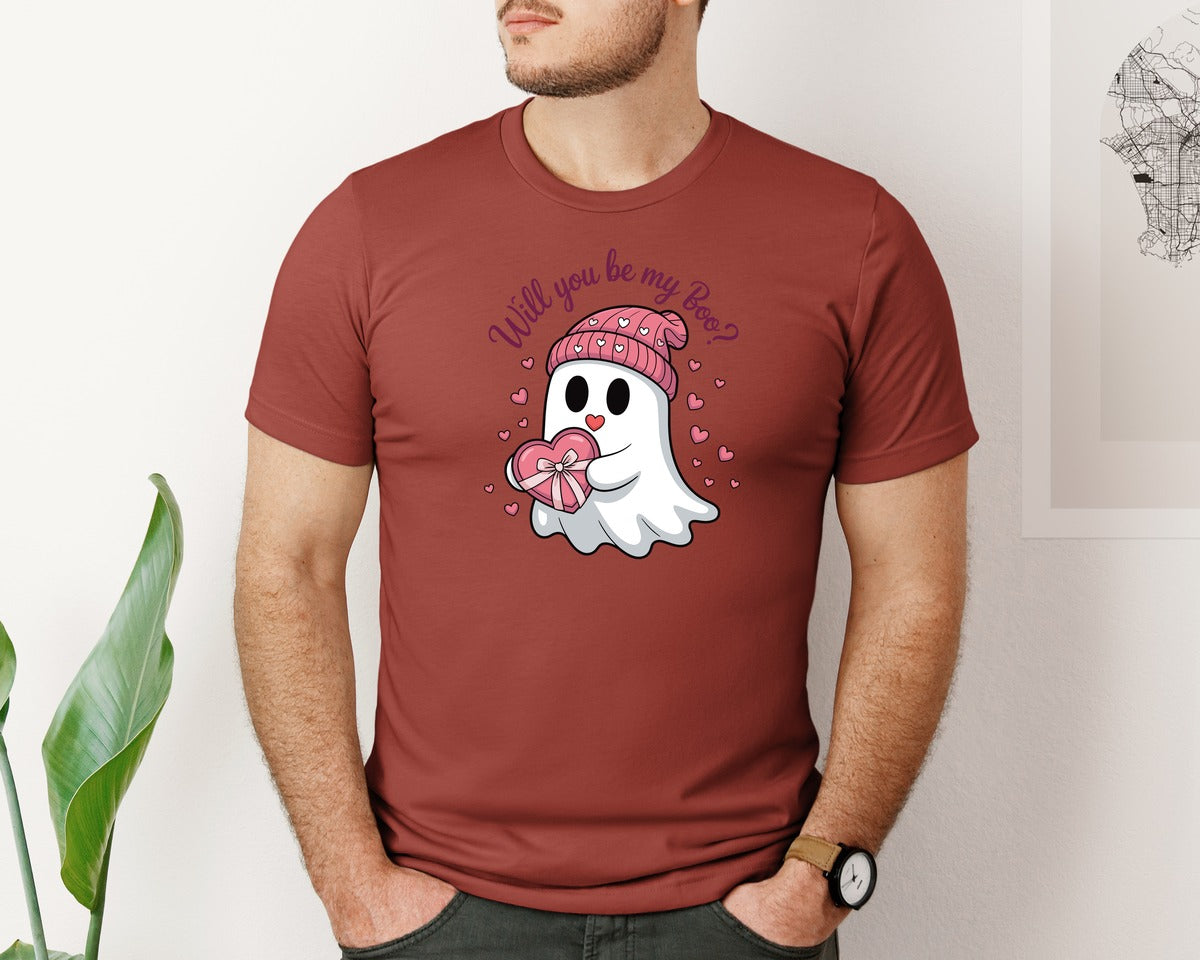 brand:Bella Canvas|color:Rust|Cute Ghost Valentine Design Graphic T-Shirt