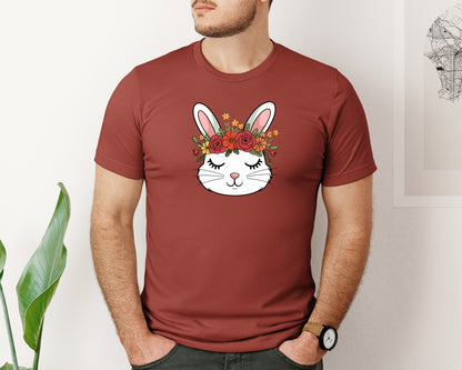 brand:Bella Canvas|color:Rust|Floral Bunny Face Cute Easter Bunny Graphic T-Shirt