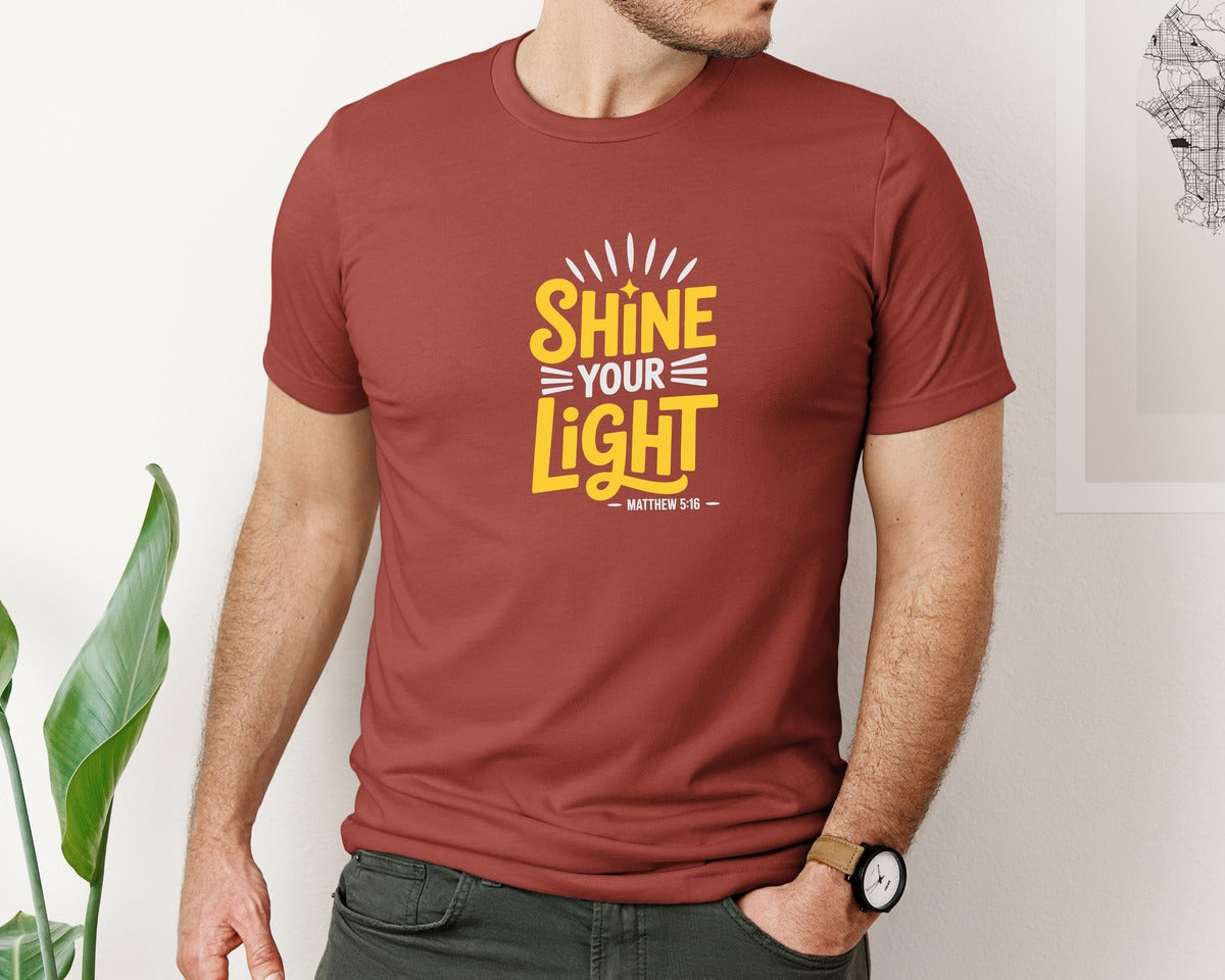 brand:Bella Canvas|color:Rust|Shine Your Light Matthew 5 Graphic T-Shirt
