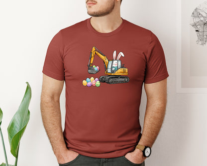 brand:Bella Canvas|color:Rust|Bunny Easter Excavator Graphic T-Shirt