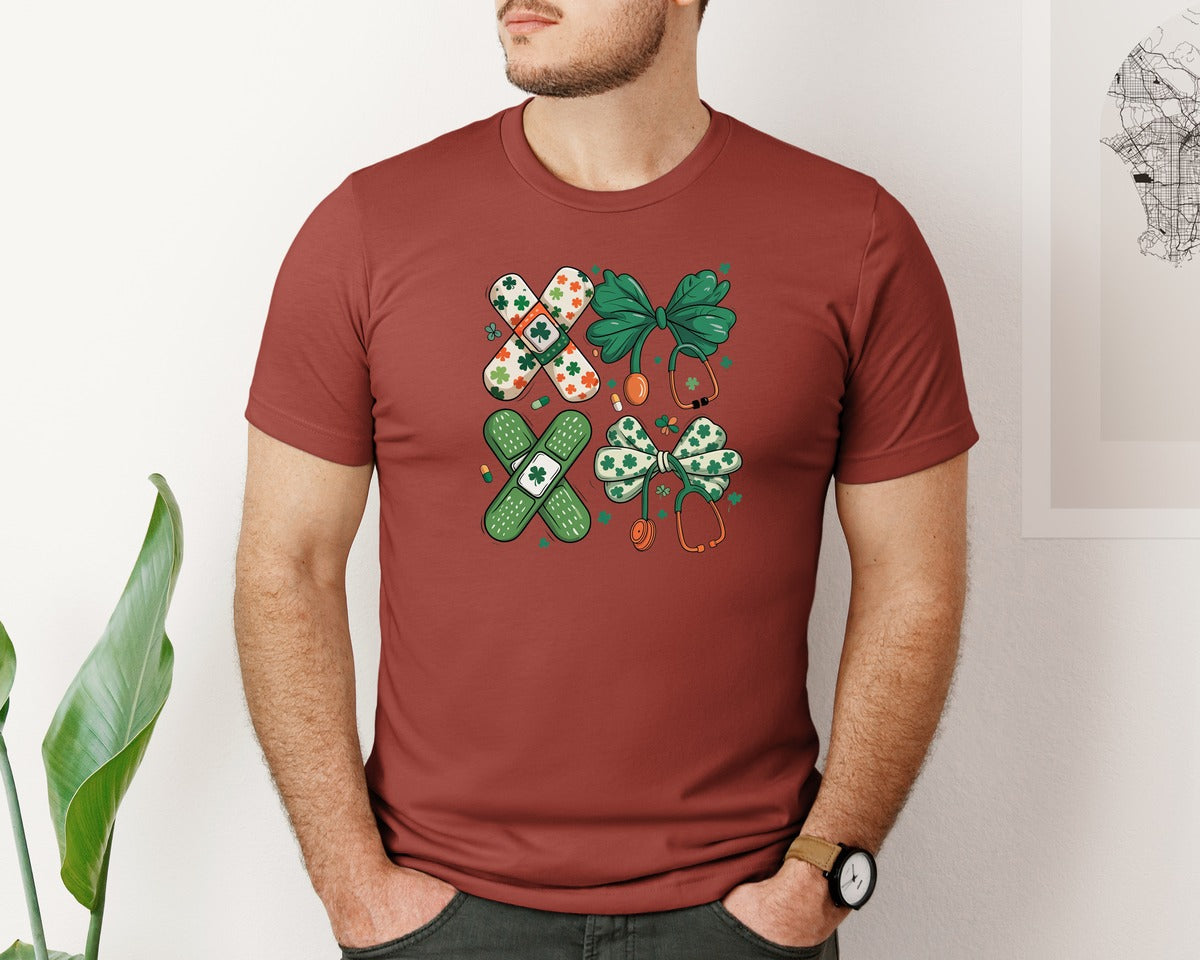 brand:Bella Canvas|color:Rust|Nurse Coquette St Patricks Day Bow Graphic T-Shirt