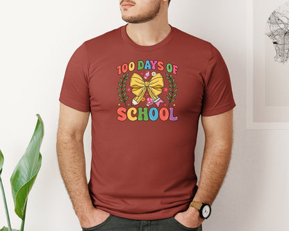 brand:Bella Canvas|color:Rust|100 Days Of School Coquette 38 Graphic T-Shirt