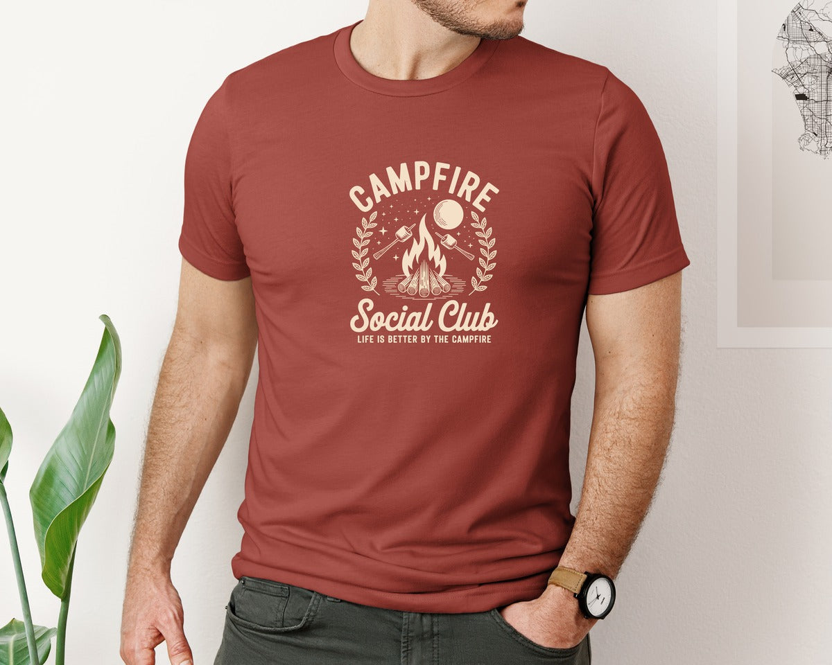 brand:Bella Canvas|color:Rust|Campfire Social Club Camping Summer Graphic T-Shirt