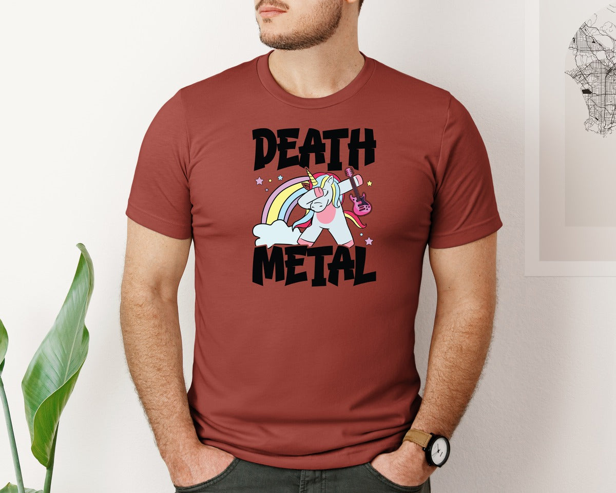 brand:Bella Canvas|color:Rust|Death Metal Heavy Metal Unicorn T Shirt Graphic T-Shirt