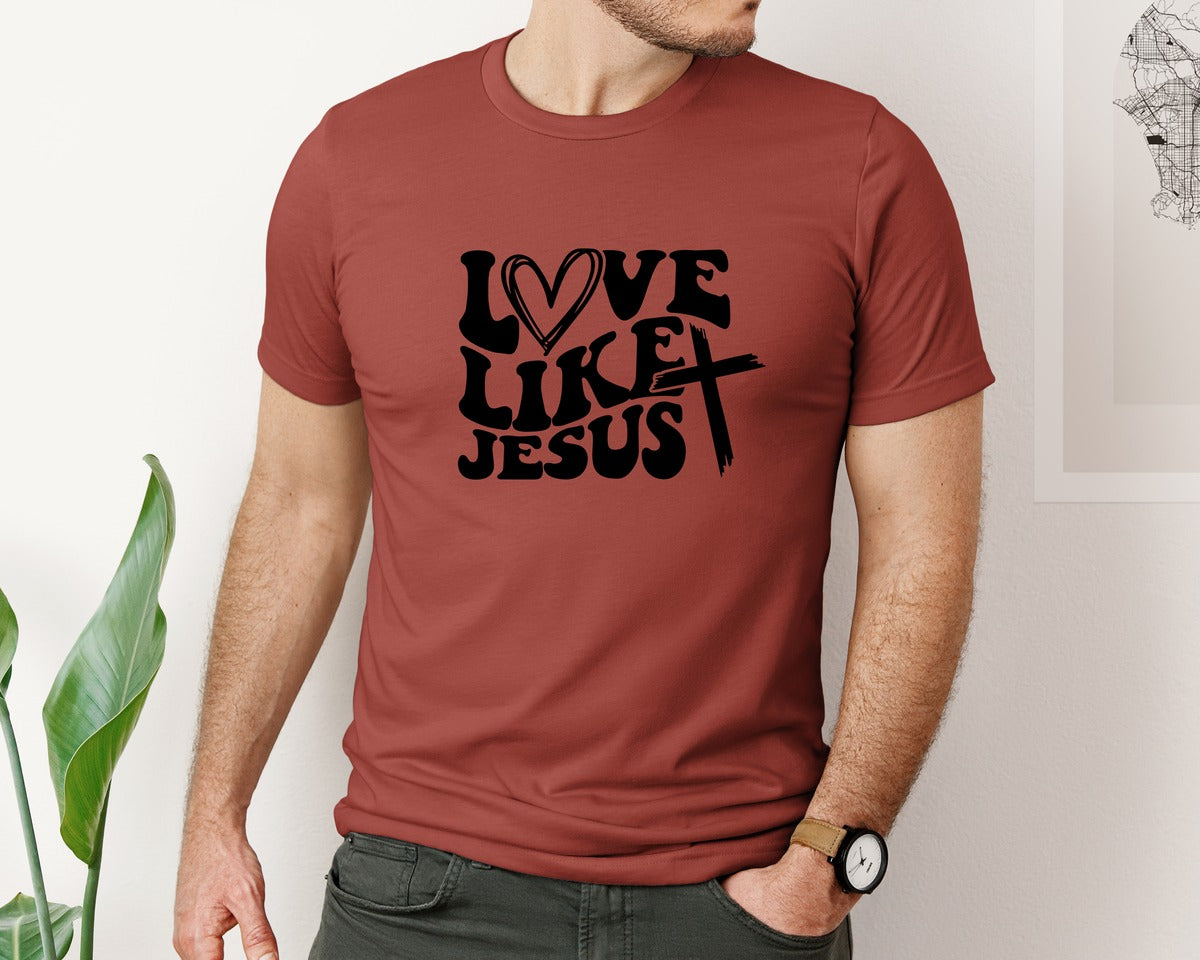 brand:Bella Canvas|color:Rust|Love Like Jesus Wavy 2 Graphic T-Shirt