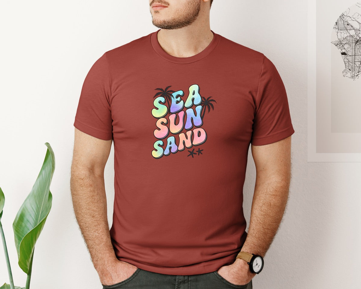 brand:Bella Canvas|color:Rust|Sea Sun Sand T Shirt Design Graphic T-Shirt
