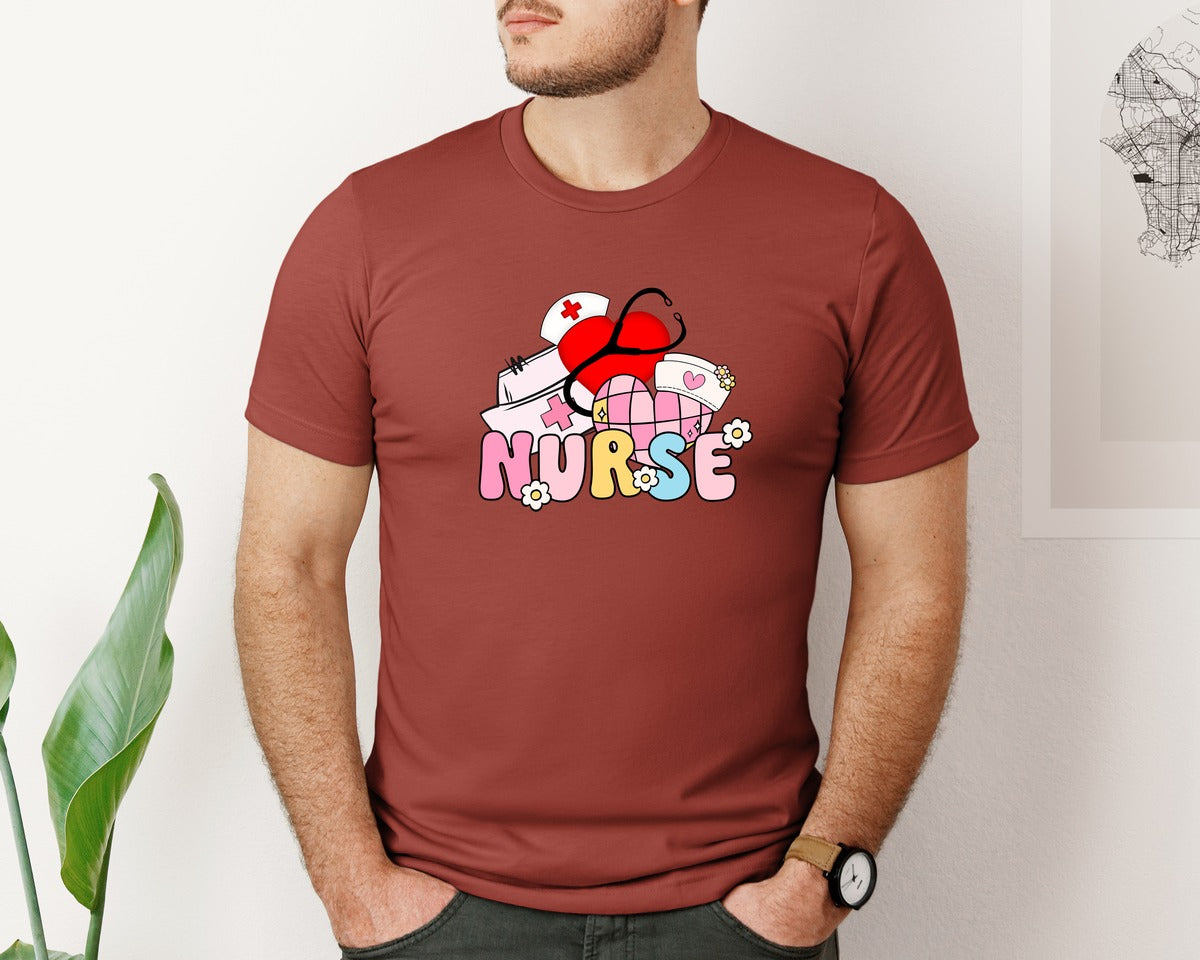 brand:Bella Canvas|color:Rust|Nurse Groovy Healthcare Graphic T-Shirt