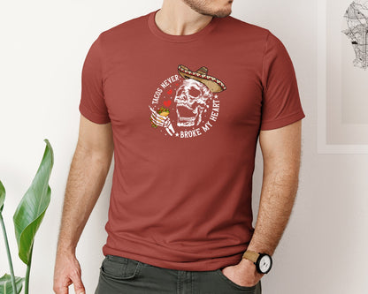 brand:Bella Canvas|color:Rust|Tacos Never Broke My Heart Skeleton Graphic T-Shirt