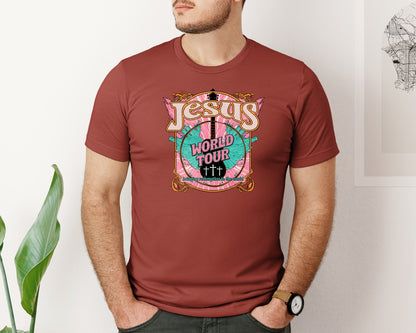brand:Bella Canvas|color:Rust|Jesus World Tour Christian Art Graphic T-Shirt